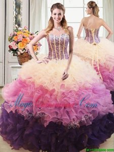 Sweetheart Sleeveless Lace Up 15 Quinceanera Dress Multi-color Organza