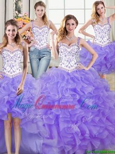 Four Piece Straps Straps Lavender Sleeveless Beading and Lace and Ruffles Floor Length Sweet 16 Dress