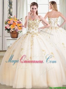 Wonderful Sweetheart Sleeveless Tulle 15th Birthday Dress Beading Lace Up