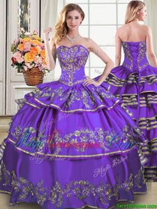 Beauteous Eggplant Purple Ball Gowns Beading and Embroidery and Ruffled Layers Quinceanera Gowns Lace Up Taffeta Sleeveless Floor Length