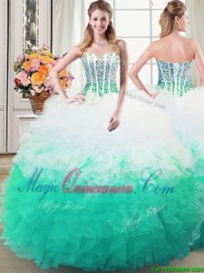 High Class White and Green Sweetheart Neckline Beading and Ruffles Quinceanera Dress Sleeveless Lace Up
