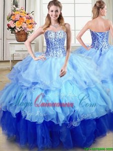 Luxurious Multi-color Sweetheart Lace Up Ruffles and Sequins Quinceanera Gown Sleeveless