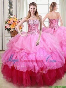 Cheap Sleeveless Ruffles and Sequins Lace Up Sweet 16 Dresses