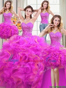 Four Piece Multi-color Organza Lace Up Sweetheart Sleeveless Floor Length Quinceanera Gowns Beading and Ruffles