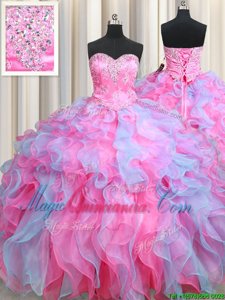 Low Price Sleeveless Beading and Ruffles Lace Up Quince Ball Gowns