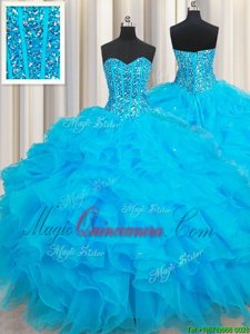 Trendy Sweetheart Sleeveless Organza 15 Quinceanera Dress Beading and Ruffles Lace Up