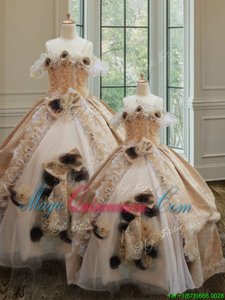 Off the Shoulder Sleeveless Clasp Handle Floor Length Lace and Ruffles and Hand Made Flower Sweet 16 Dresses