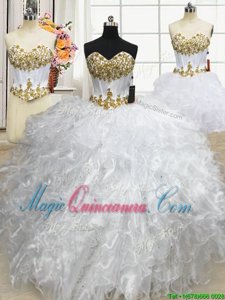 Exquisite Three Piece Sleeveless Beading and Ruffled Layers Lace Up Quinceanera Dress