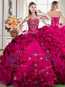 Charming Beading and Embroidery and Pick Ups Sweet 16 Quinceanera Dress Fuchsia Lace Up Sleeveless Floor Length