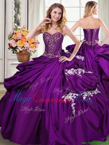 Chic Purple Sweetheart Lace Up Beading and Appliques and Pick Ups 15th Birthday Dress Sleeveless