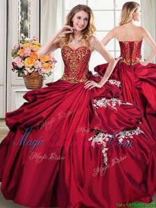 Wine Red Sleeveless Floor Length Beading and Appliques and Pick Ups Lace Up Vestidos de Quinceanera