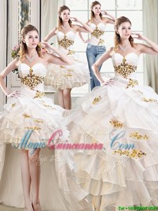 Beauteous Four Piece Floor Length Ball Gowns Sleeveless White Ball Gown Prom Dress Lace Up