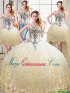 Four Piece Champagne Sweetheart Lace Up Beading and Lace Quinceanera Dress Sleeveless