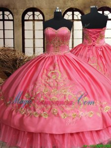 Discount Pink Sleeveless Floor Length Beading and Embroidery Lace Up Sweet 16 Quinceanera Dress