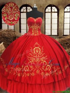 Sleeveless Floor Length Beading and Embroidery Lace Up Quinceanera Dresses with Wine Red