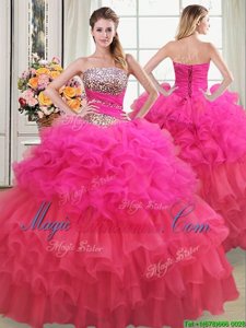 Sequins Ruffled Strapless Sleeveless Lace Up Sweet 16 Quinceanera Dress Multi-color Organza