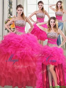 Four Piece Organza Sleeveless Floor Length Quinceanera Dresses and Beading and Ruffles and Ruffled Layers and Sequins