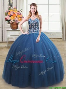 Spectacular Teal Sleeveless Tulle Lace Up Sweet 16 Dresses for Military Ball and Sweet 16 and Quinceanera