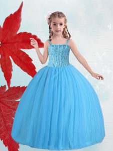 Straps Sleeveless Lace Up Floor Length Beading Glitz Pageant Dress