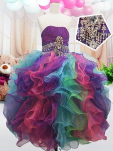Sleeveless Beading and Ruffles Zipper Little Girl Pageant Dress