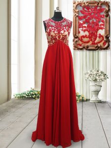 Amazing Scoop Red Sleeveless Appliques Backless Mother Of The Bride Dress