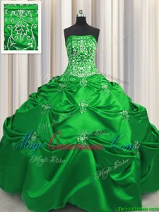 Inexpensive Green Taffeta Lace Up Quinceanera Gown Sleeveless Floor Length Beading and Appliques and Embroidery