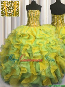 Superior Visible Boning Bling-bling Floor Length Ball Gowns Sleeveless Multi-color Quince Ball Gowns Lace Up