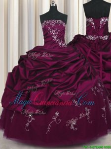 Clearance Sleeveless Taffeta Floor Length Lace Up Quinceanera Gown in Purple for with Beading and Appliques and Pick Ups
