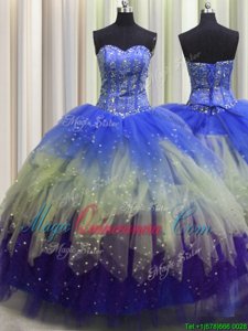 Visible Boning Multi-color Sleeveless Tulle Lace Up Quinceanera Gowns for Military Ball and Sweet 16 and Quinceanera