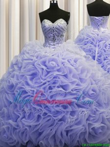 Customized Rolling Flowers Lavender Lace Up 15 Quinceanera Dress Beading and Pick Ups Sleeveless Brush Train