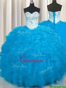 Attractive Ball Gowns Ball Gown Prom Dress Baby Blue Sweetheart Tulle Sleeveless Floor Length Lace Up