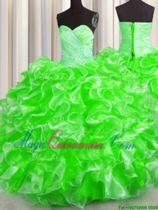 Fitting Organza Lace Up Quinceanera Dress Sleeveless Floor Length Beading and Ruffles