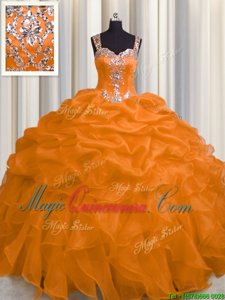 Best Selling See Through Zipper Up Sleeveless Zipper Floor Length Appliques and Ruffles Ball Gown Prom Dress