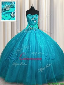 Elegant Sweetheart Sleeveless Tulle and Sequined Sweet 16 Quinceanera Dress Beading and Appliques Lace Up
