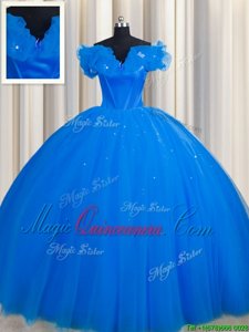 Enchanting Off The Shoulder Tulle Short Sleeves With Train Quinceanera Gowns Court Train and Ruching
