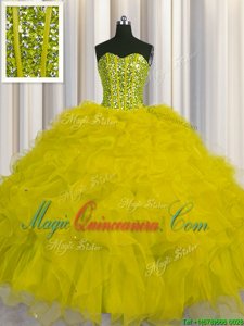 Visible Boning Olive Green Sleeveless Tulle Lace Up Quinceanera Dress for Military Ball and Sweet 16 and Quinceanera
