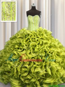 New Arrival Visible Boning Sleeveless Lace Up Floor Length Beading and Ruffles Quinceanera Gown