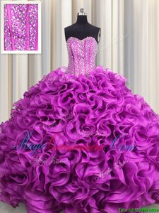 Decent Visible Boning Floor Length Fuchsia 15th Birthday Dress Sweetheart Sleeveless Lace Up
