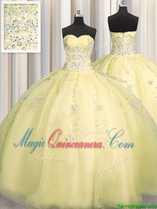 Fashion Really Puffy Sleeveless Zipper Floor Length Beading and Appliques Sweet 16 Dress