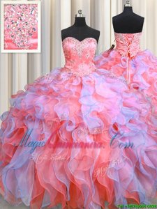 Organza Sweetheart Sleeveless Lace Up Beading and Appliques and Ruffles Quinceanera Dress in Multi-color