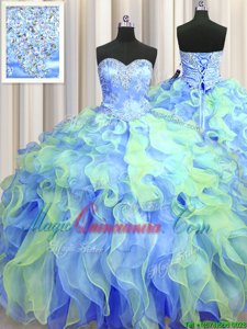 Sleeveless Lace Up Floor Length Beading and Appliques and Ruffles 15 Quinceanera Dress
