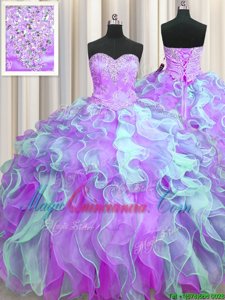 Multi-color Sleeveless Organza Lace Up 15th Birthday Dress for Military Ball and Sweet 16 and Quinceanera