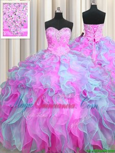 Spectacular Ball Gowns Vestidos de Quinceanera Multi-color Sweetheart Organza Sleeveless Floor Length Lace Up