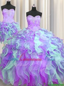Sexy Three Piece Floor Length Multi-color 15th Birthday Dress Sweetheart Sleeveless Lace Up