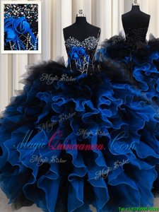 Royal Blue Lace Up Sweetheart Beading and Ruffles Quinceanera Dresses Organza and Tulle Sleeveless