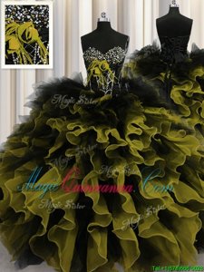 Sweetheart Sleeveless Organza and Tulle Quinceanera Gowns Beading and Ruffles Lace Up