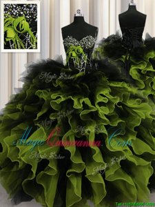 Hot Sale Multi-color Ball Gowns Beading and Ruffles Quinceanera Gown Lace Up Organza and Tulle Sleeveless Floor Length