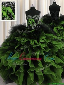 Deluxe Multi-color Organza and Tulle Lace Up Sweetheart Sleeveless Floor Length Sweet 16 Dresses Beading and Ruffles