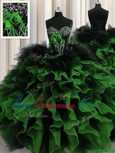 Custom Made Multi-color Organza and Tulle Lace Up Sweet 16 Dresses Sleeveless Floor Length Beading and Ruffles