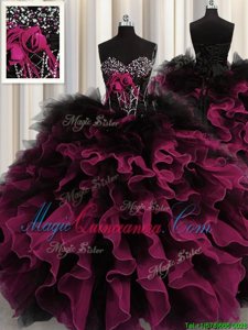 Flirting Floor Length Ball Gowns Sleeveless Red And Black Vestidos de Quinceanera Lace Up